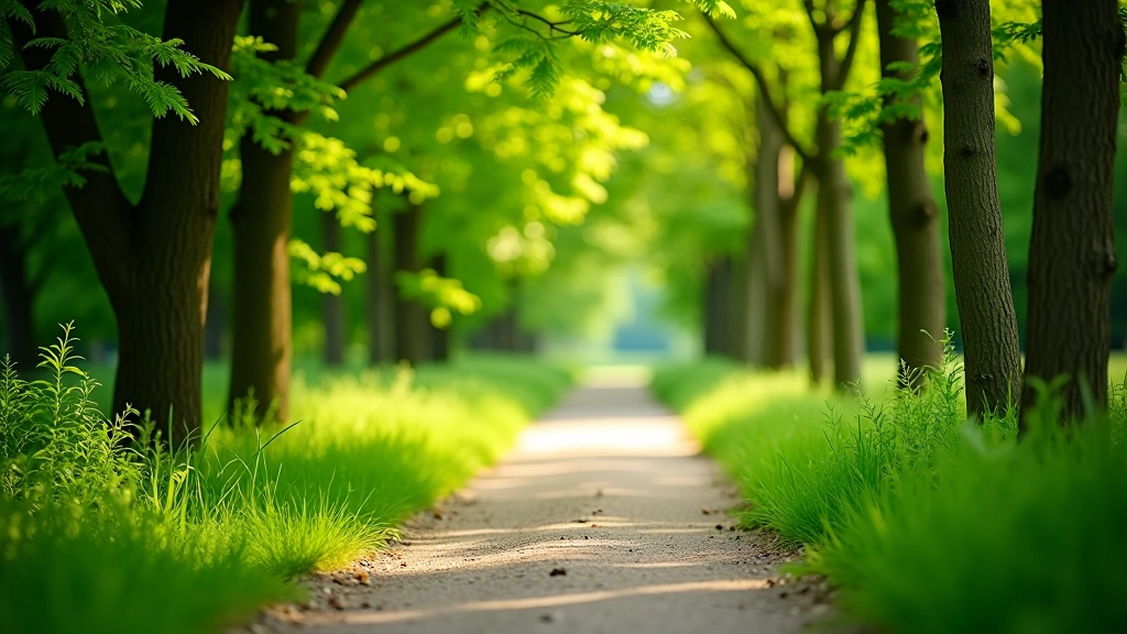 Saugus pasivaikščiojimas parke, žali medžiai ir takas